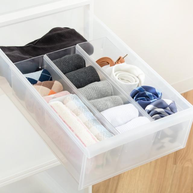 ソックスケース （ 仕切りケース 幅9.5×奥行33×高さ9.5cm 靴下 くつ下 収納 ケース 仕切り 整理 プラスチック クリア タンス 引き出し 日本製 衣類収納 連結可能 引出し 仕切りボックス 小物収納 靴下収納 透明 ネクタイ ）