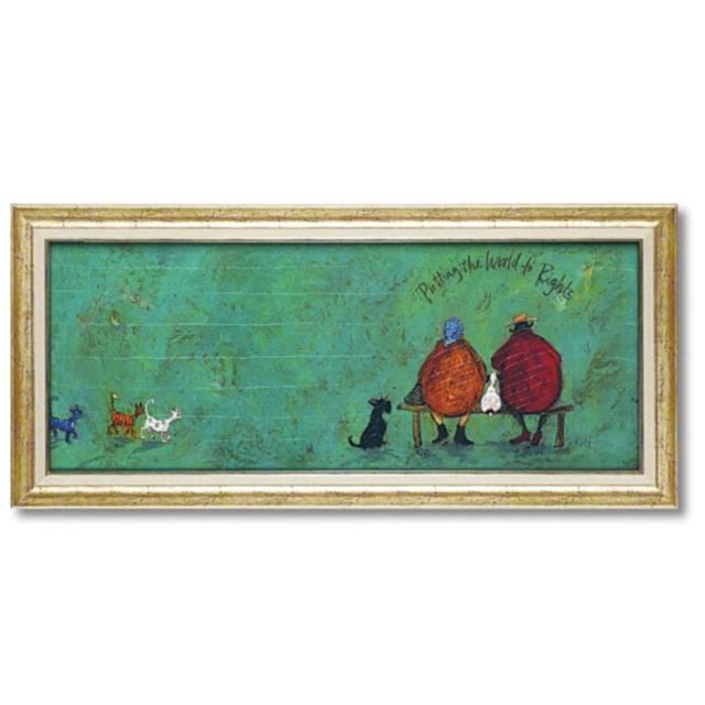 アートパネル サムトフト 『イヌネコ世界平和評議会』 95×43.5cm （ 絵画 絵 アート インテリア 額 額入り 壁掛け 犬 猫 動物 ポスター アートフレーム アートポスター ウォールアート パネル 額付き かわいい ）_1
