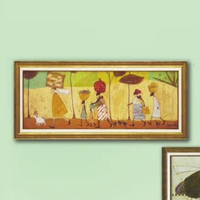 アートパネル サムトフト 『みんなでピクニック』 96.5×43cm （ 絵画 絵 アート インテリア 額 額入り 壁掛け 犬 動物 お散歩 ポスター アートフレーム アートポスター ウォールアート パネル 額付き かわいい ）