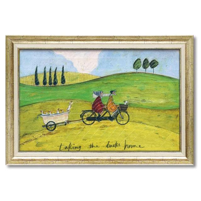 アートパネル サムトフト 『アヒル送迎サービス』 74.5×51.5cm （ 絵画 絵 アート インテリア 額 額入り 壁掛け 犬 動物 ポスター アートフレーム アートポスター ウォールアート パネル 額付き かわいい ）_1