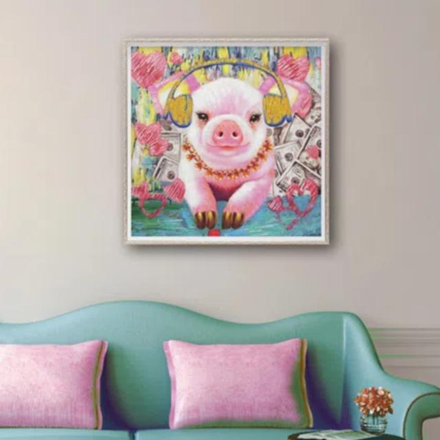アートパネル オイルペイントアート 『バブル ピッグ』 63×63cm （ 絵画 絵 アート インテリア 額 額入り 壁掛け 油絵 おしゃれ ブタ 子豚 カラフル ポスター アートフレーム アートポスター ウォールアート パネル 額付き 正方形 ）の通販は