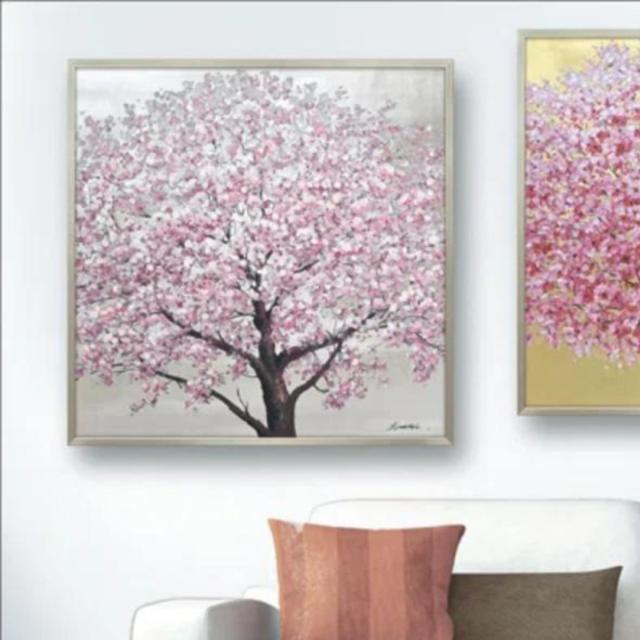アートパネル オイルペイントアート 『シルバー サクラ』 83×83cm （ 絵画 絵 アート インテリア 額 額入り 壁掛け 油絵 桜 サクラ ポスター アートフレーム アートポスター ウォールアート パネル 額付き 正方形 ）の通販は
