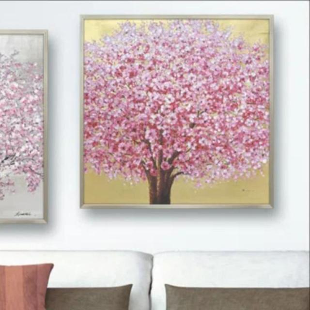 アートパネル オイルペイントアート 『ゴールデン サクラ』 83×83cm （ 絵画 絵 アート インテリア 額 額入り 壁掛け 油絵 桜 サクラ ポスター アートフレーム アートポスター ウォールアート パネル 額付き 正方形 ）の通販は