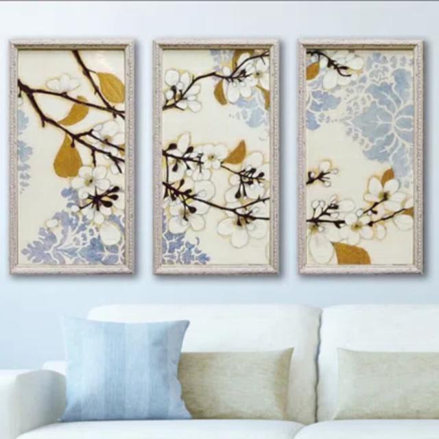 アートパネル ノーマン ワイアット ジュニア 『ダマスク チェリー ブロッサム』 28×53cm 3枚セット （ 絵画 アート インテリア 額入り 壁掛け おしゃれ 花 絵 アートフレーム アートポスター ウォールアート パネル 額付き 華やか ）