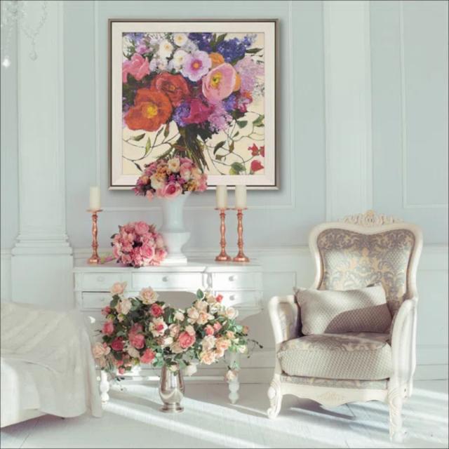 アートパネル シャーリー ノヴァック 『ブーケ ドゥ プランタン』 70.5×70.5cm （ 絵画 絵 アート インテリア 額 額入り 壁掛け おしゃれ 花 正方形 ポスター アートフレーム アートポスター ウォールアート パネル 額付き 華やか ）_1