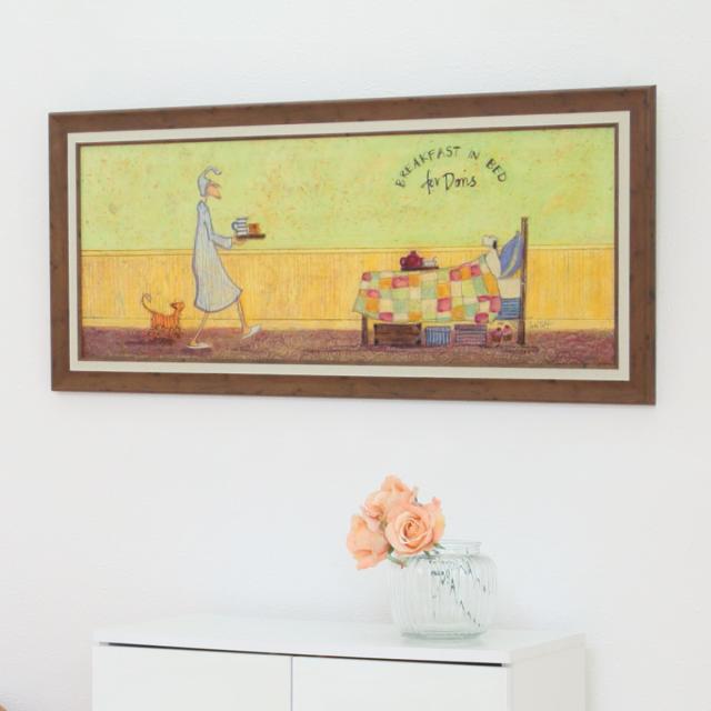 アートパネル サムトフト 『ドリスとベッドで朝食』 94.5×43cm （ 絵画 絵 アート インテリア 額 額入り 壁掛け 犬 動物 ネコ ポスター アートフレーム アートポスター ウォールアート パネル 額付き 額縁 壁飾り リビング ）_10