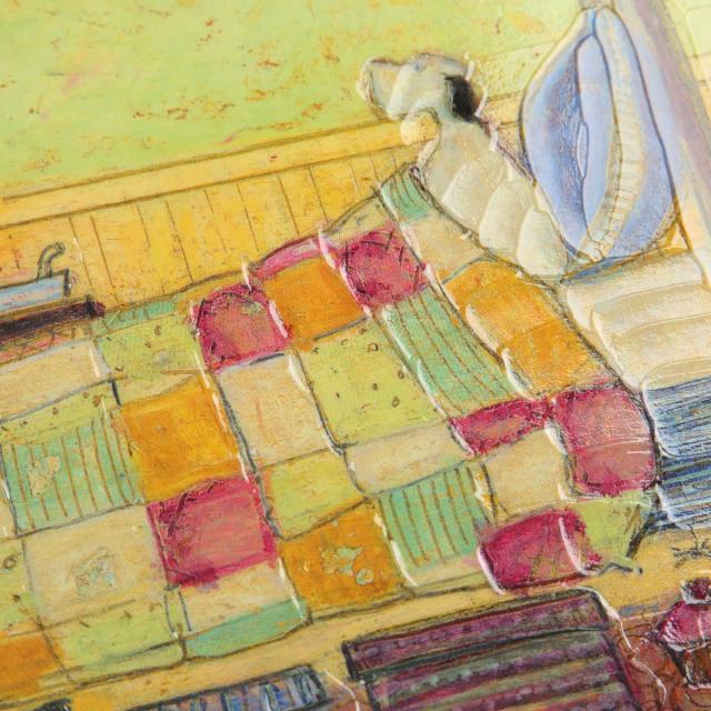 アートパネル サムトフト 『ドリスとベッドで朝食』 94.5×43cm （ 絵画 絵 アート インテリア 額 額入り 壁掛け 犬 動物 ネコ ポスター アートフレーム アートポスター ウォールアート パネル 額付き 額縁 壁飾り リビング ）_4