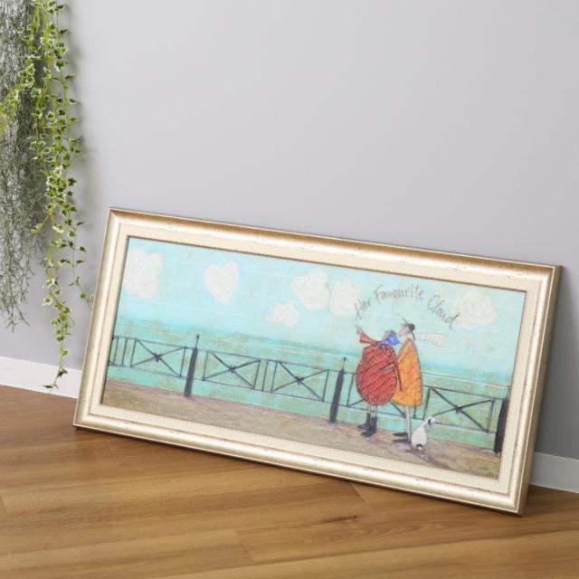 アートパネル サムトフト 『彼女の好きなハート雲』 94.5×43cm （ 絵画 絵 アート インテリア 額 額入り 壁掛け 犬 動物 雲 ポスター アートフレーム アートポスター ウォールアート パネル 額付き 額縁 壁飾り リビング ）_2