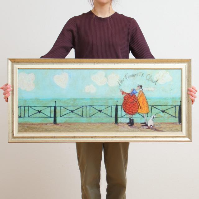 アートパネル サムトフト 『彼女の好きなハート雲』 94.5×43cm （ 絵画 絵 アート インテリア 額 額入り 壁掛け 犬 動物 雲 ポスター アートフレーム アートポスター ウォールアート パネル 額付き 額縁 壁飾り リビング ）_3