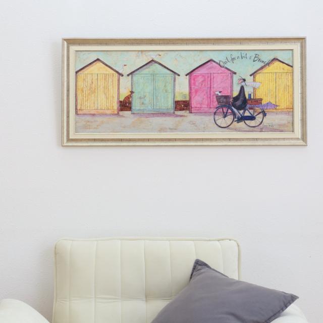 アートパネル サムトフト 『ちょいとブランチに』 94.5×43cm （ 絵画 絵 アート インテリア 額 額入り 壁掛け 犬 動物 自転車 ポスター アートフレーム アートポスター ウォールアート パネル 額付き 額縁 壁飾り リビング ）_12