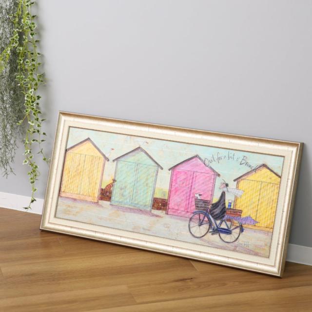 アートパネル サムトフト 『ちょいとブランチに』 94.5×43cm （ 絵画 絵 アート インテリア 額 額入り 壁掛け 犬 動物 自転車 ポスター アートフレーム アートポスター ウォールアート パネル 額付き 額縁 壁飾り リビング ）_2