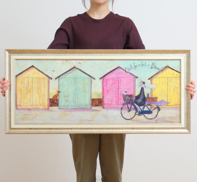 アートパネル サムトフト 『ちょいとブランチに』 94.5×43cm （ 絵画 絵 アート インテリア 額 額入り 壁掛け 犬 動物 自転車 ポスター アートフレーム アートポスター ウォールアート パネル 額付き 額縁 壁飾り リビング ）_3