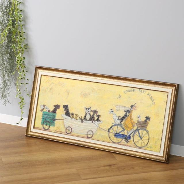 アートパネル サムトフト 『いぬタクシー』 94.5×43cm （ 絵画 絵 アート インテリア 額 額入り 壁掛け 犬 動物 ハスキー ダルメシアン ポスター アートフレーム アートポスター ウォールアート パネル 額付き 額縁 リビング ）_2