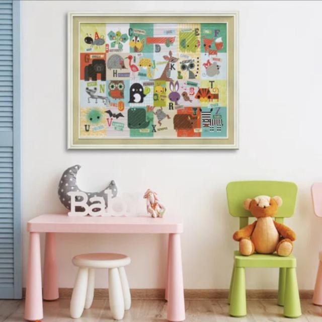 アートパネル ジリアン フィリップス「アニマルABC」 81.5×66cm （ アルファベット ポスター ABCポスター イラスト かわいい アート インテリア 動物 額付き フレーム付き 学習ポスター 絵画 絵 おしゃれ 子供部屋 リビング ）_2