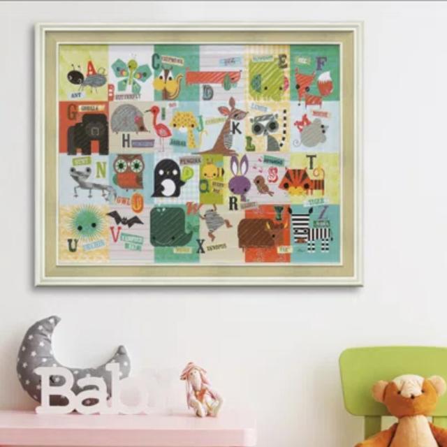 アートパネル ジリアン フィリップス「アニマルABC」 81.5×66cm （ アルファベット ポスター ABCポスター イラスト かわいい アート インテリア 動物 額付き フレーム付き 学習ポスター 絵画 絵 おしゃれ 子供部屋 リビング ）