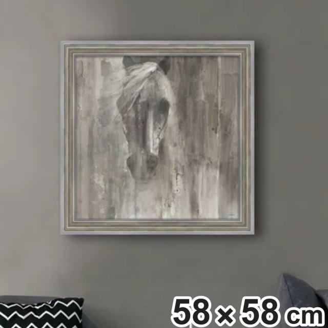 アートパネル アルベナ フリストバ『シャドー ライト』 58×58cm （ 絵画 絵 アート インテリア 額入り 壁掛け おしゃれ ゲル加工 ポスター アートフレーム アートポスター 額付き モノクロ 馬 ）