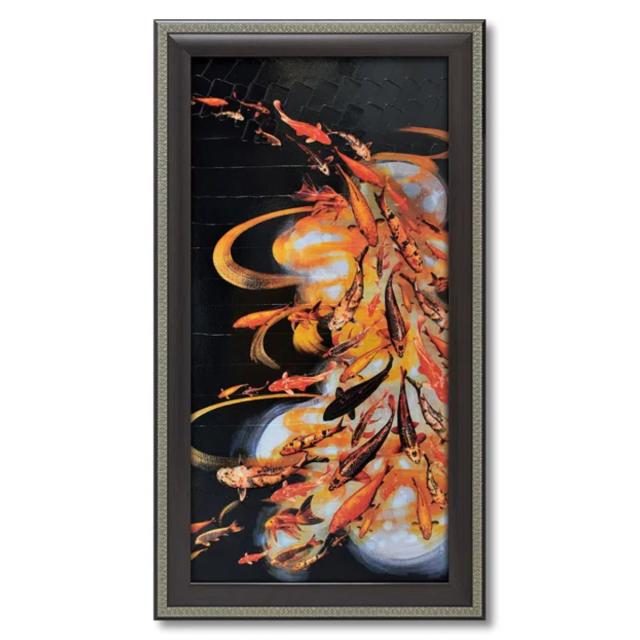 アートパネル リリー グリーンウッド『コイ オン ブラック』 52.5×95cm （ 絵画 絵 アート インテリア 額入り 壁掛け おしゃれ ゲル加工 ポスター アートフレーム アートポスター 額付き 鯉 コイ ）_1
