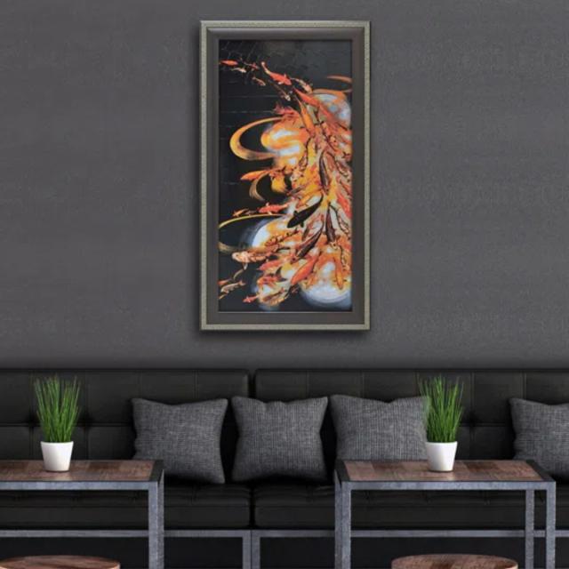 アートパネル リリー グリーンウッド『コイ オン ブラック』 52.5×95cm （ 絵画 絵 アート インテリア 額入り 壁掛け おしゃれ ゲル加工 ポスター アートフレーム アートポスター 額付き 鯉 コイ ）_3