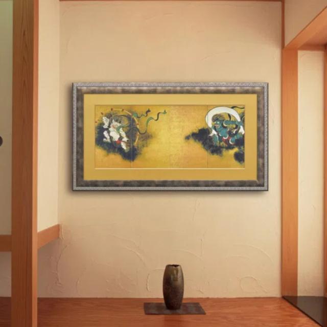 アートパネル 尾形 光琳 『風神雷神図屏風』 101×56cm （ 絵画 絵 アート インテリア 額入り 壁掛け おしゃれ ゲル加工 名画 吊金具付き ポスター アートフレーム アートポスター 額付き フレーム付き 複製画 ）