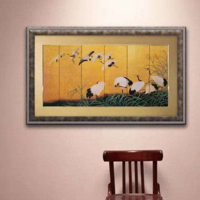 アートパネル 和風フレーム 『ツルの舞』 111×68cm （ 絵画 絵 アート インテリア 額入り 壁掛け おしゃれ 吊金具付き ポスター アートフレーム アートポスター 額付き フレーム付き 複製画 ）