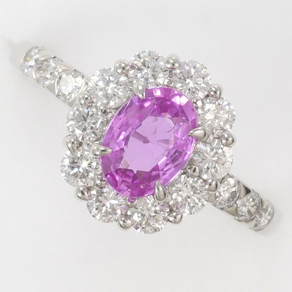 Pt900 ピンクサファイア リング ダイヤモンド ジュエリー 鑑別カード付き Pt900 ピンクサファイア リング ダイヤモンド ジュエリー 鑑別カード付き