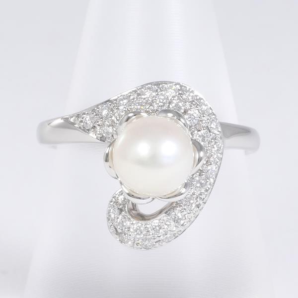 PT900 プラチナ リング 指輪 15号 パール 約7mm ダイヤ 0.28 総重量約6.7g 中古ジュエリーの通販は