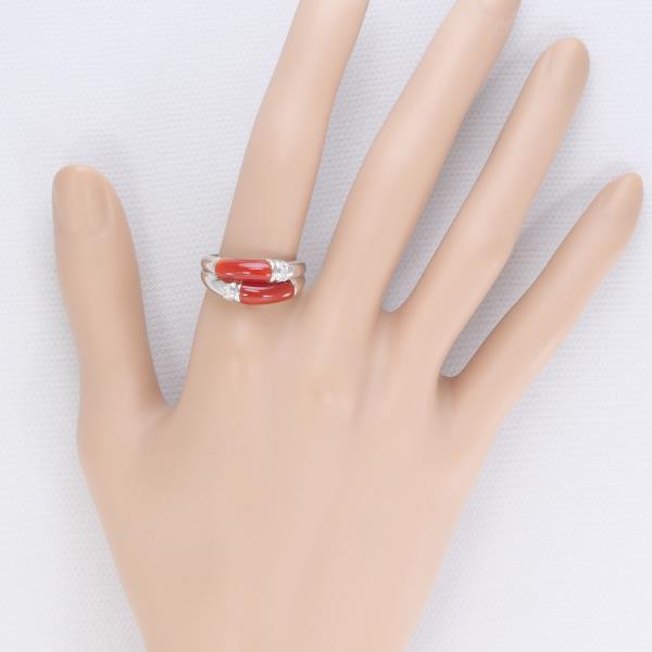 PT900 プラチナ リング 指輪 15号 サンゴ ダイヤ 0.04 総重量約8.5g  