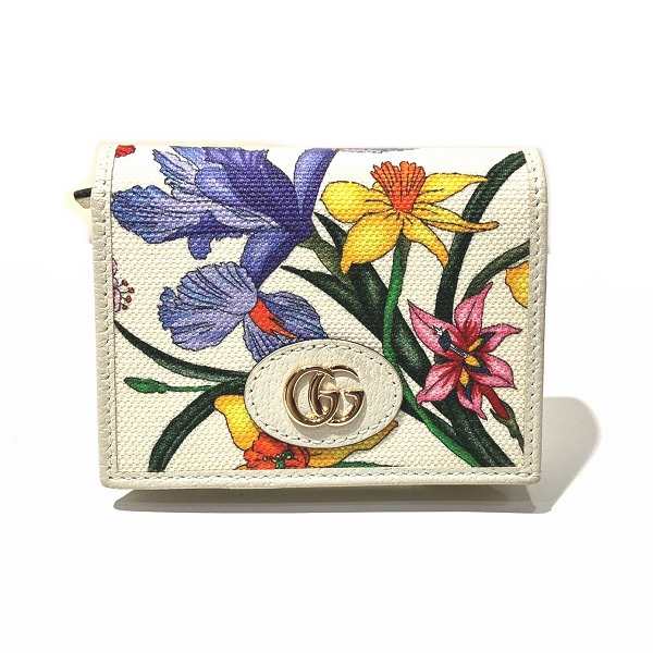 グッチ GUCCI GGマーモント フローラ 577347 コンパクトウォレット 2つ折り財布 レディース【中古】