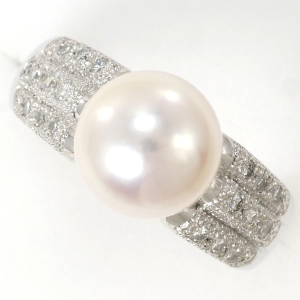 PT900 リング 指輪 15号 アコヤ真珠 約9mm ダイヤ カード鑑別書 総重量約7.5g 中古 美品 送料無料☆0315