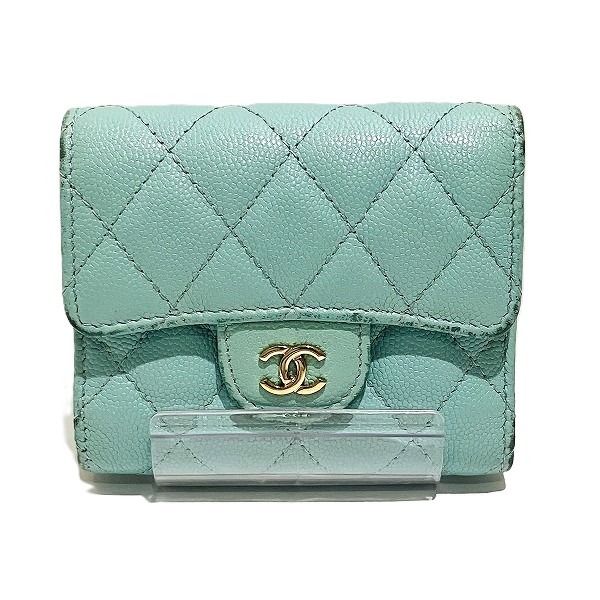 シャネル CHANEL マトラッセ ココマーク ライトブルー 3つ折り シャネル CHANEL マトラッセ ココマーク ライトブルー 3つ折り