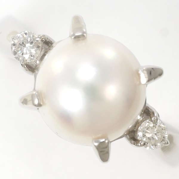PT900 リング 指輪 15号 アコヤ真珠 約9mm ダイヤ カード鑑別書 総重量約7.5g 中古 美品 送料無料☆0315