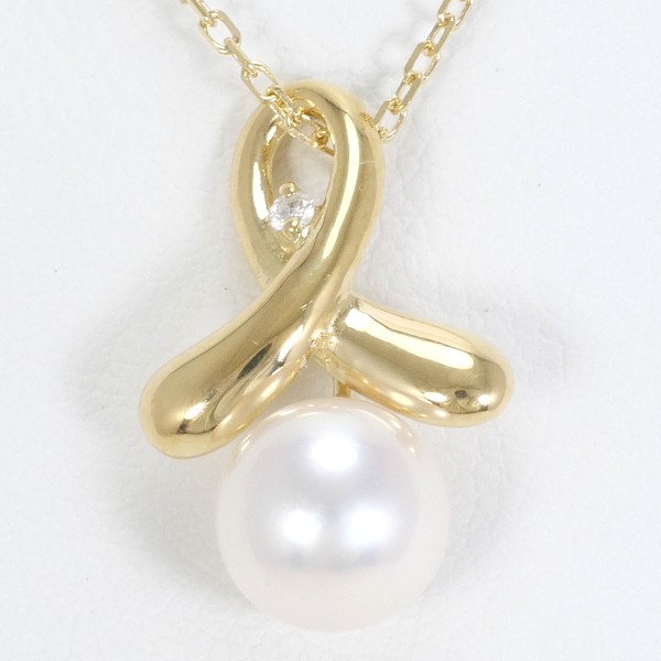K18 18金 YG イエローゴールド ネックレス パール(真珠) ダイヤ 総重量約2.3g 約40cm 中古ジュエリーの通販は 25,432円