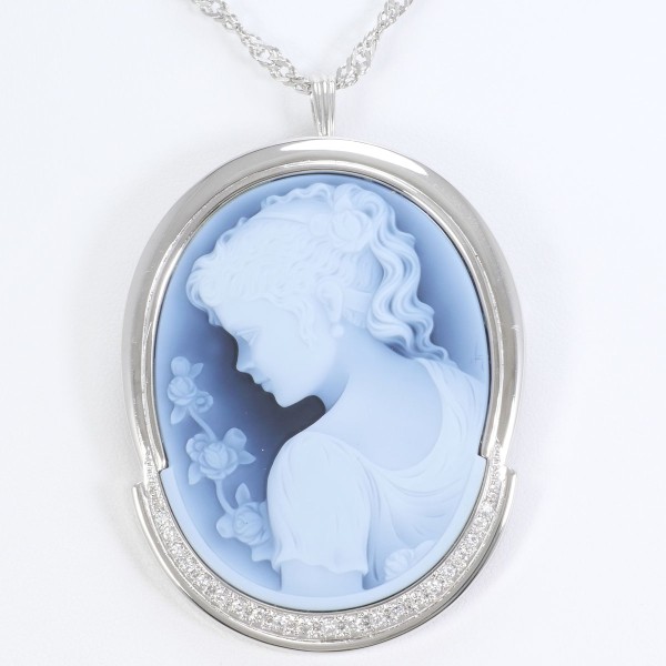 PT900 プラチナ PT850 ネックレス ブローチ ストーンカメオ ダイヤ 0.36 カード鑑別書 総重量約39.7g 約44cm 中古ジュエリーの通販は