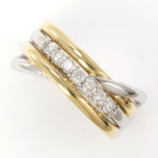 PT900 プラチナ K18YG リング 指輪 14.5号 ダイヤ 0.25 カード鑑別書  