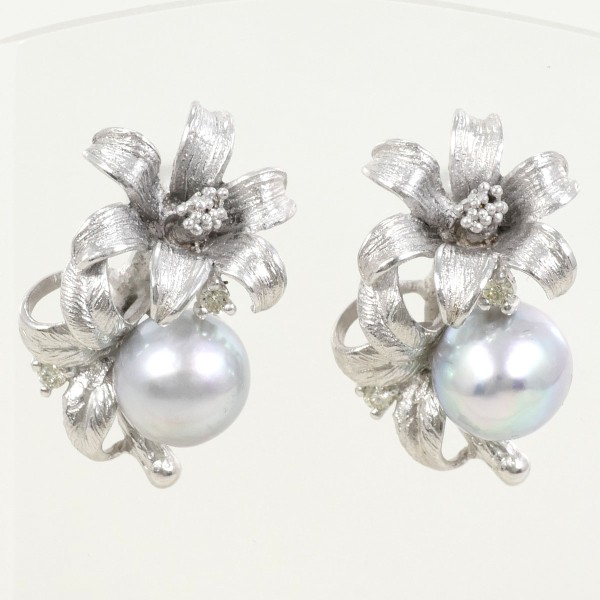 k18wg/k14wgアコヤ真珠ダイヤモンドピアス　鑑別書付 697 K18WGあこや本真珠ダイヤモンドピアス 7.5mmUP K18 ホワイト