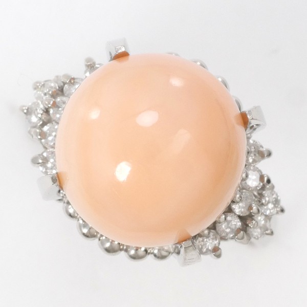 PT900 プラチナ リング 指輪 12号 サンゴ ダイヤ 総重量約9.7g 中古ジュエリーの通販は