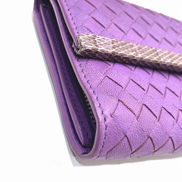 ボッテガ・ ヴェネタ イントレチャートパープル レザー 2つ折り財布 長財布 ユニセックス【中古】_6