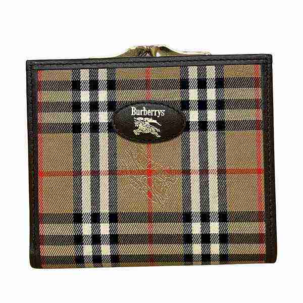 バーバリー Burberry ノバチェック ブラウン×ベージュ がま口 財布 2つ折り財布 レディース【中古】の通販は