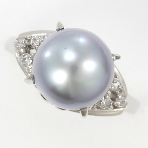 PT900 プラチナ リング 指輪 14号 パール(真珠) 約9.5mm ダイヤ 0.08  