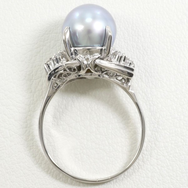 PT900 プラチナ リング 指輪 14号 パール(真珠) 約9.5mm ダイヤ 0.08  