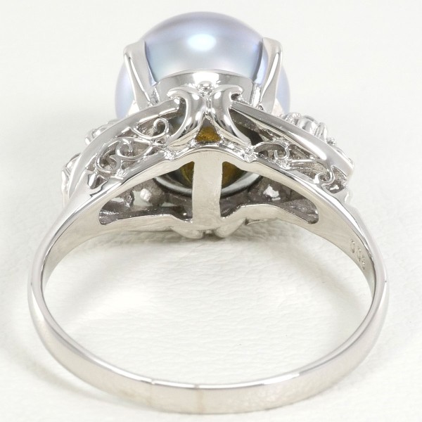 PT900 プラチナ リング 指輪 14号 パール(真珠) 約9.5mm ダイヤ 0.08  