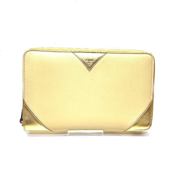 セリーヌ CELINE イエロー×ゴールド パスポートケース 長財布 レディース【中古】