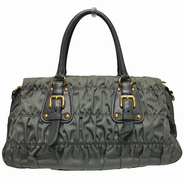 プラダ PRADA BN1407 2way ギャザー グレー バッグ ハンドバッグ