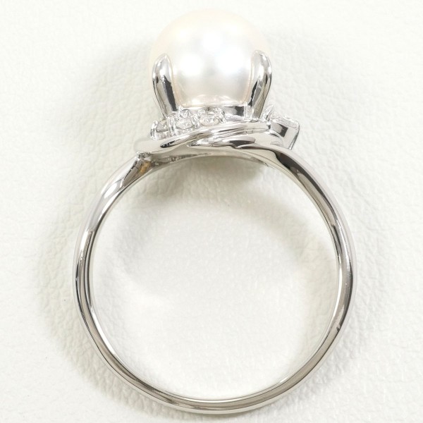 Pt900 ダイヤ0.16ct ＆ パールリング 約11号 百貨店保証書付 本真珠