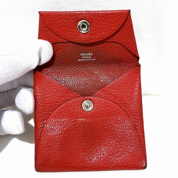 エルメス Hermes バスティア レッド レザー コインケース レディース 