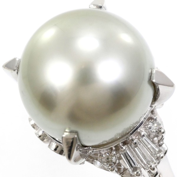 PT900 プラチナ リング 指輪 15号 パール(真珠) 約13mm ダイヤ 0.18