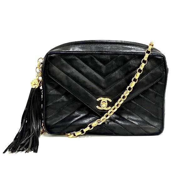 シャネル CHANEL Vステッチ フリンジ ラムスキン チェーンショルダー バッグ ショルダーバッグ レディース【中古】