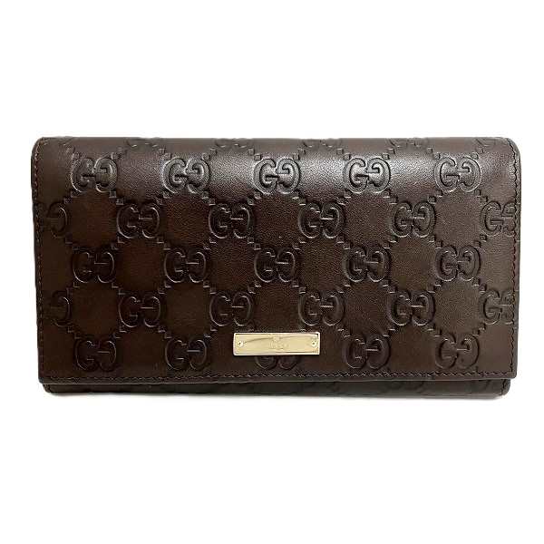 グッチ GUCCI グッチシマ 244946 ダークブラウン レザー 長財布 メンズ【中古】