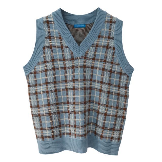 ニットベスト レディース 大きいサイズ ニット ベスト Vネック 柄物 ビックシルエット セーター 袖なし グレンチェック ブルー ブラウン の通販はau Pay マーケット Love Ride おしゃれセレクトショップ
