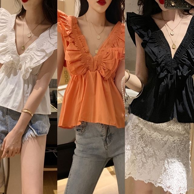 ブラウス Vネック レディース トップス ノースリーブ フリル ギャザー 白 黒 オフショルダー 大人可愛い 韓国の通販はau Pay マーケット Love Ride おしゃれセレクトショップ